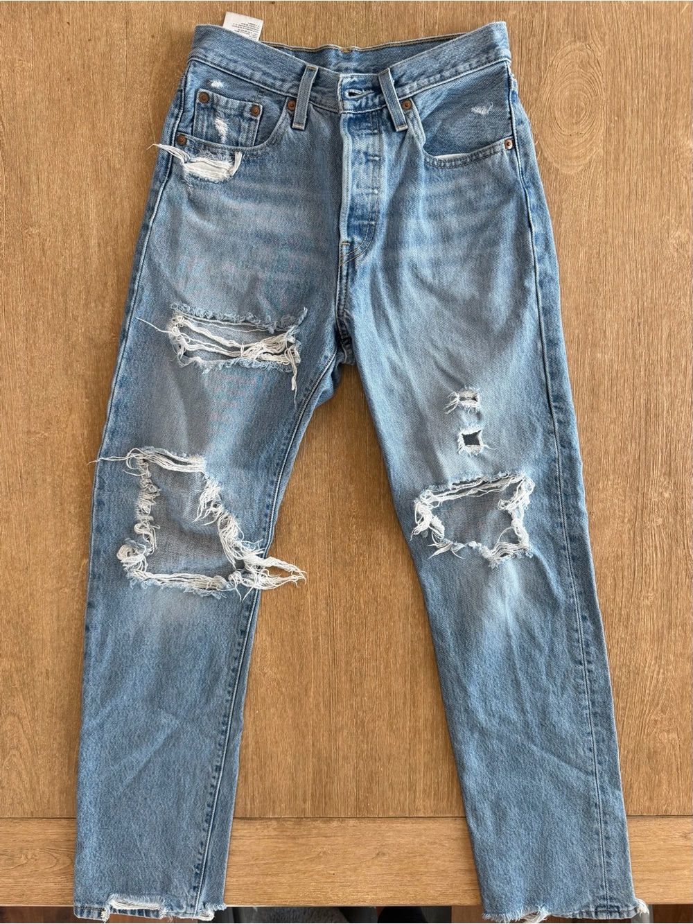 Levi’s 501 Original Distressed Jeans W25 L30 Raw Hem Light Wash